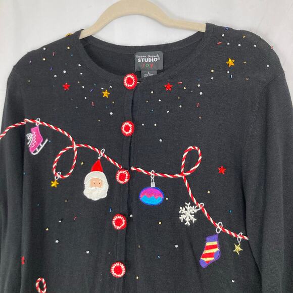 VTG Studio Joy Womens L Christmas Holiday Embroidered Sweater Art to Wear Winter - Picture 3 of 11